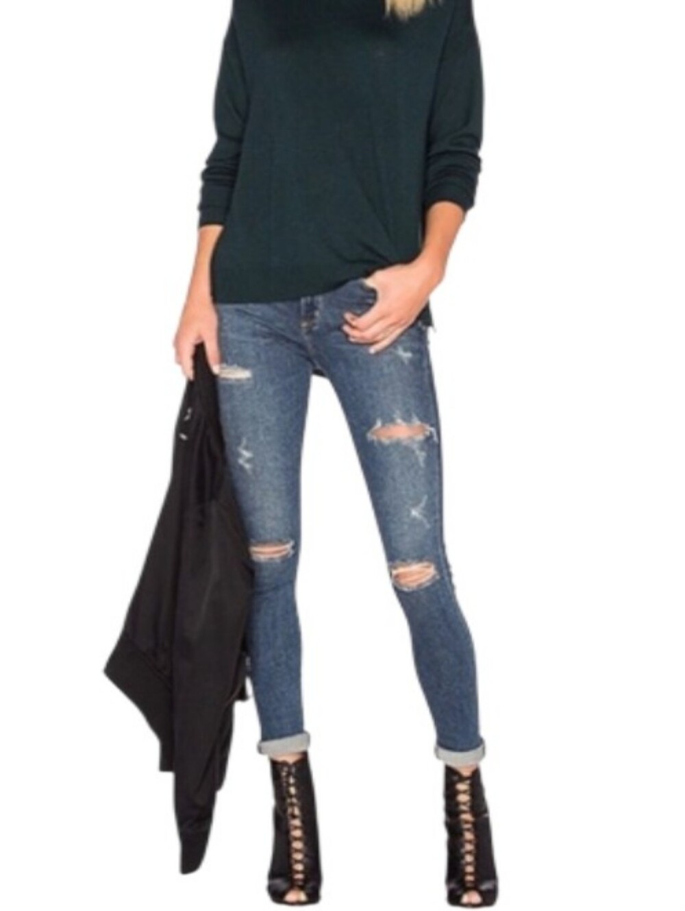 Agolde Sophie Mid-Rise Distressed Skinny Jeans